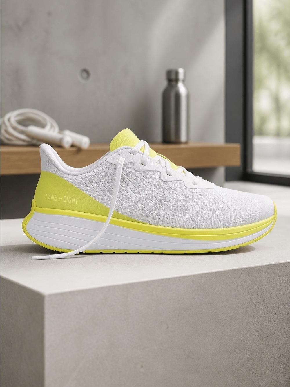 NWT Lane Eight Unisex Relay Trainer Athletic Tennis Shoe White/Yellow -Size M 11